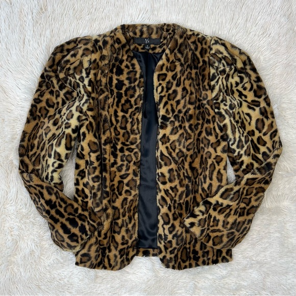 RLZ Racheal Zoe faux fur jacket leopard print puff sleeves mob wife Sz O - Picture 15 of 16